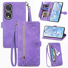 Leather Case Stands Flip Cover Holder S06D for Huawei Honor 80 Pro Flat 5G Purple