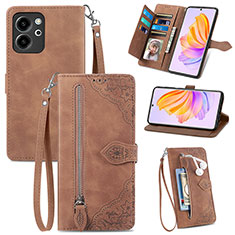 Leather Case Stands Flip Cover Holder S06D for Huawei Honor 80 SE 5G Brown