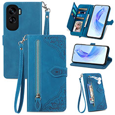 Leather Case Stands Flip Cover Holder S06D for Huawei Honor 90 Lite 5G Blue