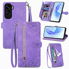 Leather Case Stands Flip Cover Holder S06D for Huawei Honor 90 Lite 5G Purple