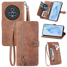 Leather Case Stands Flip Cover Holder S06D for Huawei Honor Magic5 5G Brown