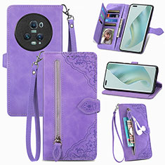 Leather Case Stands Flip Cover Holder S06D for Huawei Honor Magic5 Pro 5G Purple