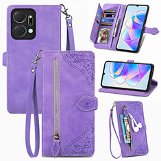 Leather Case Stands Flip Cover Holder S06D for Huawei Honor X7a Purple