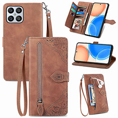 Leather Case Stands Flip Cover Holder S06D for Huawei Honor X8 4G Brown