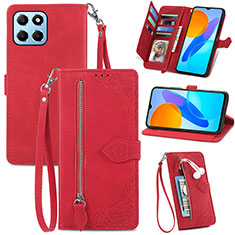 Leather Case Stands Flip Cover Holder S06D for Huawei Honor X8 5G Red