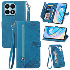 Leather Case Stands Flip Cover Holder S06D for Huawei Honor X8a 4G Blue