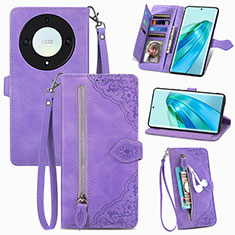 Leather Case Stands Flip Cover Holder S06D for Huawei Honor X9a 5G Purple