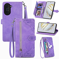 Leather Case Stands Flip Cover Holder S06D for Huawei Nova 10 Purple