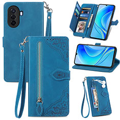 Leather Case Stands Flip Cover Holder S06D for Huawei Nova Y70 Blue