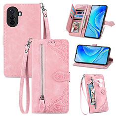 Leather Case Stands Flip Cover Holder S06D for Huawei Nova Y70 Pink