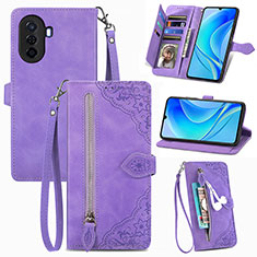 Leather Case Stands Flip Cover Holder S06D for Huawei Nova Y70 Plus Purple