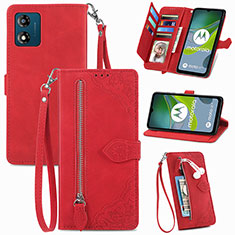 Leather Case Stands Flip Cover Holder S06D for Motorola Moto E13 Red