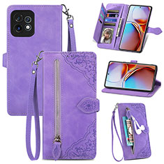 Leather Case Stands Flip Cover Holder S06D for Motorola Moto Edge 40 Pro 5G Purple