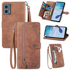 Leather Case Stands Flip Cover Holder S06D for Motorola Moto G 5G (2023) Brown