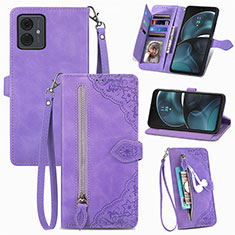 Leather Case Stands Flip Cover Holder S06D for Motorola Moto G14 Purple