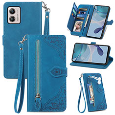 Leather Case Stands Flip Cover Holder S06D for Motorola Moto G53 5G Blue