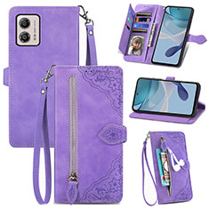 Leather Case Stands Flip Cover Holder S06D for Motorola Moto G53 5G Purple