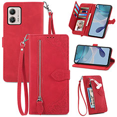 Leather Case Stands Flip Cover Holder S06D for Motorola Moto G53 5G Red