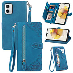Leather Case Stands Flip Cover Holder S06D for Motorola Moto G73 5G Blue