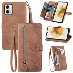 Leather Case Stands Flip Cover Holder S06D for Motorola Moto G73 5G Brown