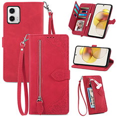 Leather Case Stands Flip Cover Holder S06D for Motorola Moto G73 5G Red