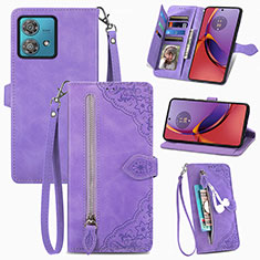 Leather Case Stands Flip Cover Holder S06D for Motorola Moto G84 5G Purple