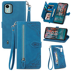 Leather Case Stands Flip Cover Holder S06D for Nokia C12 Pro Blue