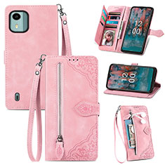 Leather Case Stands Flip Cover Holder S06D for Nokia C12 Pro Pink