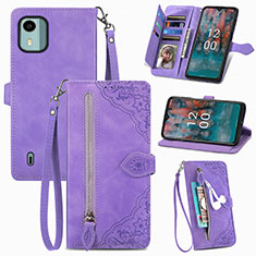 Leather Case Stands Flip Cover Holder S06D for Nokia C12 Pro Purple