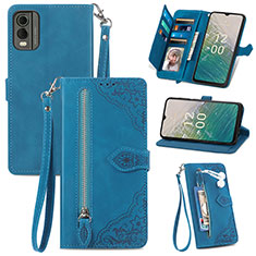 Leather Case Stands Flip Cover Holder S06D for Nokia C210 Blue