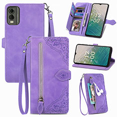 Leather Case Stands Flip Cover Holder S06D for Nokia C210 Purple