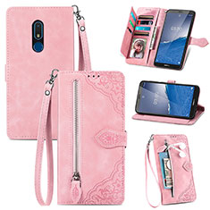 Leather Case Stands Flip Cover Holder S06D for Nokia C3 Pink