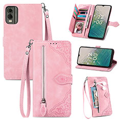 Leather Case Stands Flip Cover Holder S06D for Nokia C32 Pink