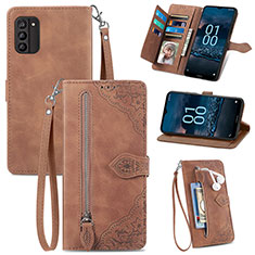 Leather Case Stands Flip Cover Holder S06D for Nokia G100 Brown