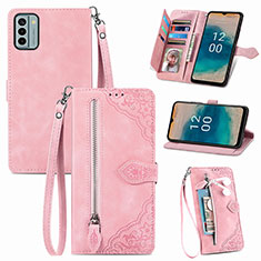 Leather Case Stands Flip Cover Holder S06D for Nokia G22 Pink