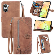 Leather Case Stands Flip Cover Holder S06D for Realme 10 4G Brown