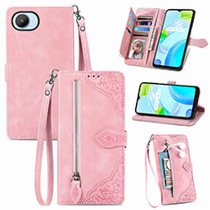 Leather Case Stands Flip Cover Holder S06D for Realme C30 Pink