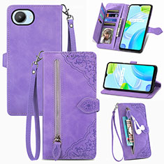 Leather Case Stands Flip Cover Holder S06D for Realme C30 Purple