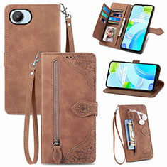 Leather Case Stands Flip Cover Holder S06D for Realme C30s Brown