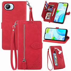 Leather Case Stands Flip Cover Holder S06D for Realme C30s Red