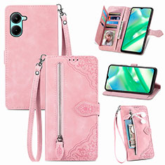 Leather Case Stands Flip Cover Holder S06D for Realme C33 (2023) Pink