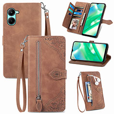 Leather Case Stands Flip Cover Holder S06D for Realme C33 Brown