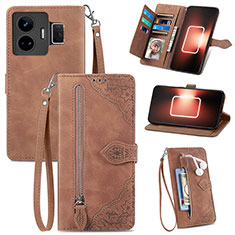 Leather Case Stands Flip Cover Holder S06D for Realme GT3 5G Brown