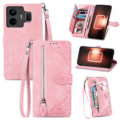 Leather Case Stands Flip Cover Holder S06D for Realme GT3 5G Pink