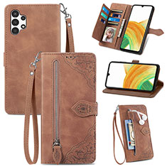 Leather Case Stands Flip Cover Holder S06D for Samsung Galaxy A13 4G Brown