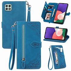 Leather Case Stands Flip Cover Holder S06D for Samsung Galaxy A22 5G Blue