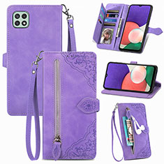 Leather Case Stands Flip Cover Holder S06D for Samsung Galaxy A22 5G Purple