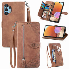 Leather Case Stands Flip Cover Holder S06D for Samsung Galaxy A32 4G Brown