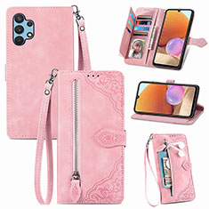 Leather Case Stands Flip Cover Holder S06D for Samsung Galaxy A32 4G Pink