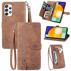 Leather Case Stands Flip Cover Holder S06D for Samsung Galaxy A52 4G Brown